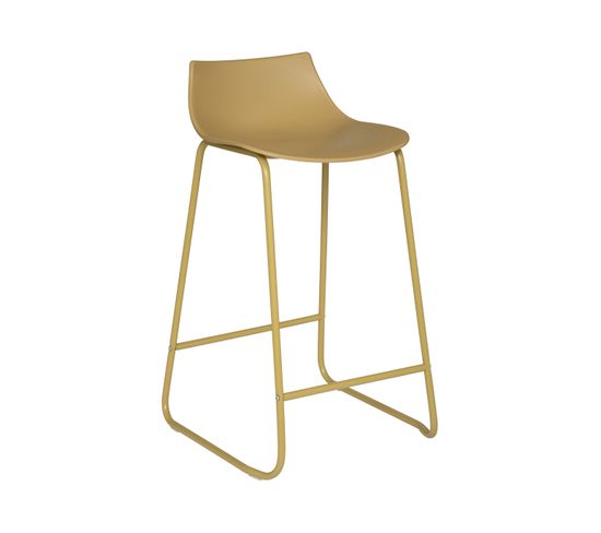 Tabouret De Bar Jaune Ocre Pieds En Métal H 82 Cm