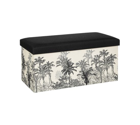 Pouf Et Coffre De Rangement En Bois Et Tissu Imprimé Noir Et Blanc 76 X 38 Cm