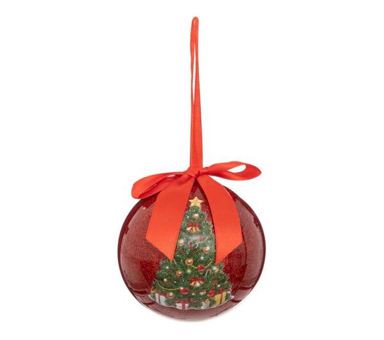 Boule De Noël Déco "soir De Noël" 10cm Rouge
