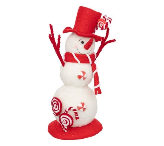 Déco De Noël Bonhomme De Neige Avec Bonbons Rouge Et Blanc 25 X 15 X H 41 Cm