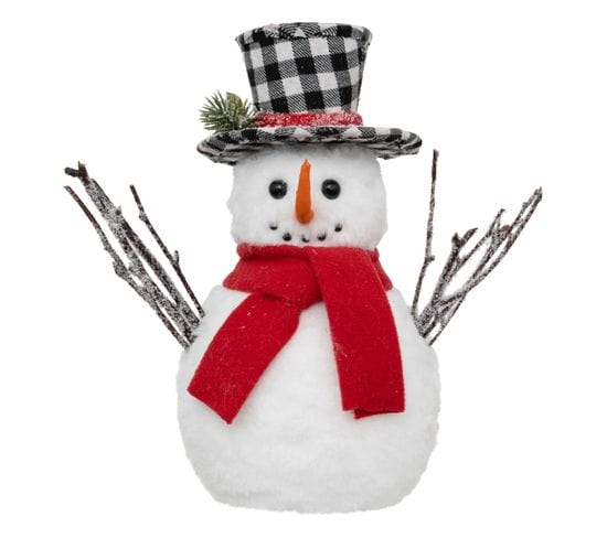 Déco De Noël Bonhomme De Neige Avec Chapeau à Carreaux 24 X 14 X H 27 Cm