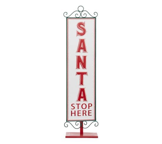 Déco De Noël Pancarte Santa En Métal Blanc Et Rouge H 86 Cm