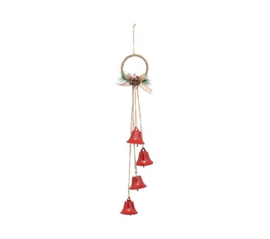 Déco De Noël à Suspendre 4 Cloches En Métal Rouge H 55 Cm