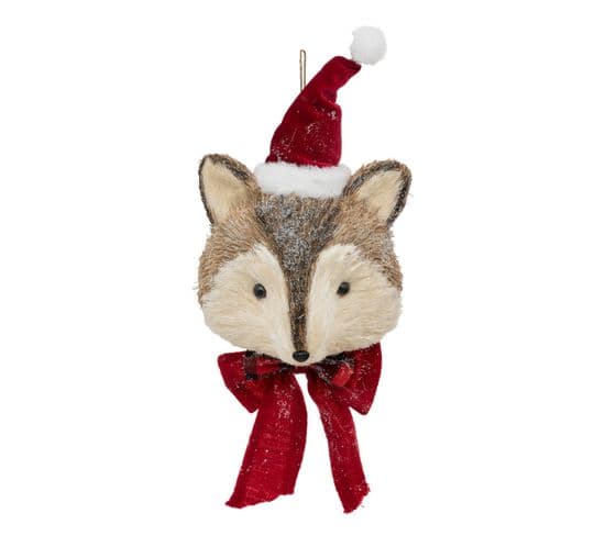 Suspension De Noël Renard Avec Bonnet De Père Noël H 45 Cm