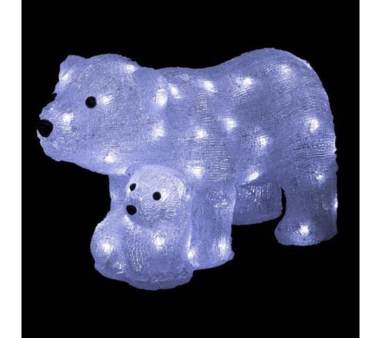 Maman Et Bébé Ours H25 Lumineux Extérieur - Blanc Froid