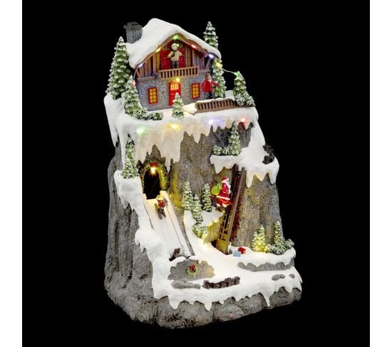 Village De Noël Père-noël Et Chalet à La Montagne Lumineux - Multicolore