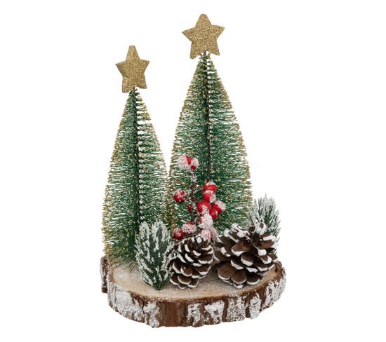 Déco De Noël Sapins Sur Rondin En Bois D 13 X H 20 Cm