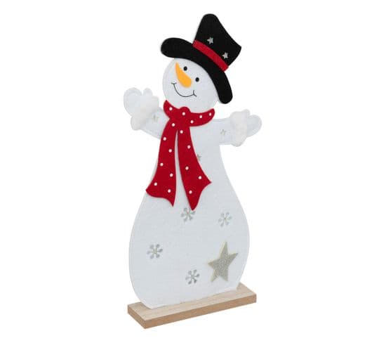 Déco Lumineuse Bonhomme De Neige En Feutrine 9 LED H 37 Cm