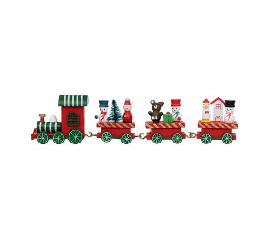 Train Déco Bois "personnages De Noël" 22cm Rouge