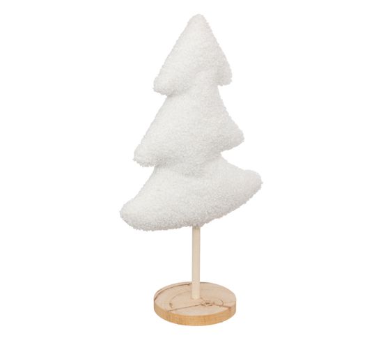 Déco De Noël Sapin En Bois Et Tissu Blanc à Bouclettes L 19 X H 35 Cm