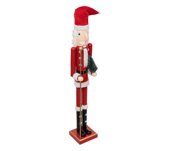 Grand Casse-noisette Père Noël Rouge Et Blanc En Bois H 106 Cm