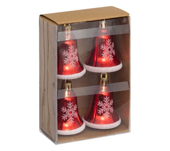 Déco De Sapin Lot De 4 Cloches Rouge Et Blanc