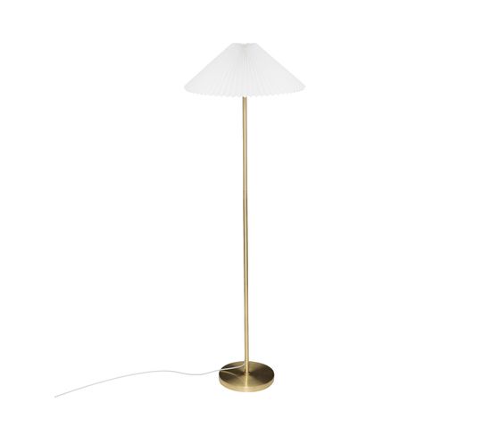 Lampadaire En Métal Doré Et Abat-jour En Coton Plissé H 150 Cm