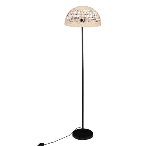 Lampadaire En Métal Noir Et Abat-jour En Rotin H 150.5 Cm