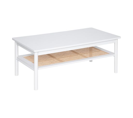 Table Basse 2 Niveaux En Bois Blanc Et Cannage En Rotin