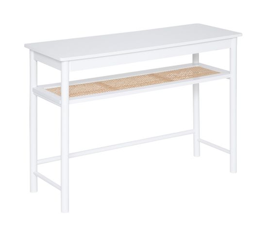 Meuble Console 2 Niveaux En Bois Blanc Et Cannage En Rotin H 80 Cm