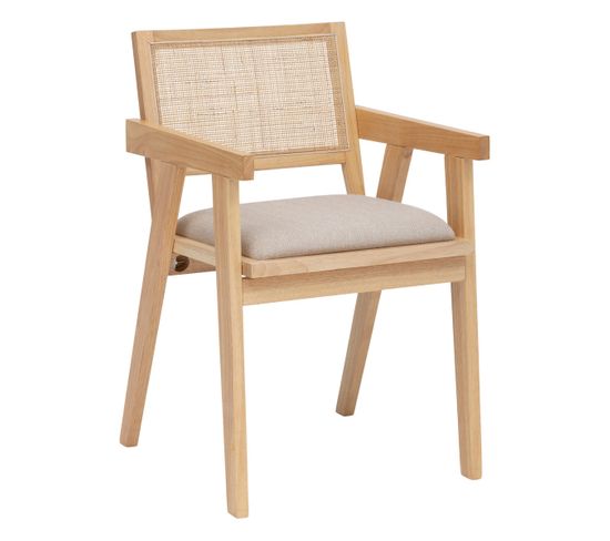 Fauteuil Chaise De Table En Bois Naturel Et Cannage En Rotin