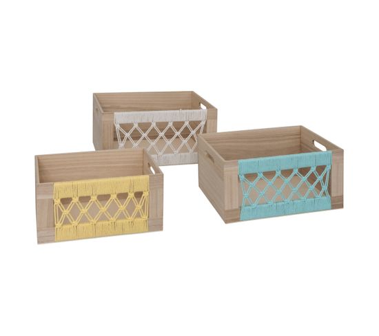 Lot De 3 Cagettes En Bois Et Macramé L 36 L 32 Et L 28 Cm