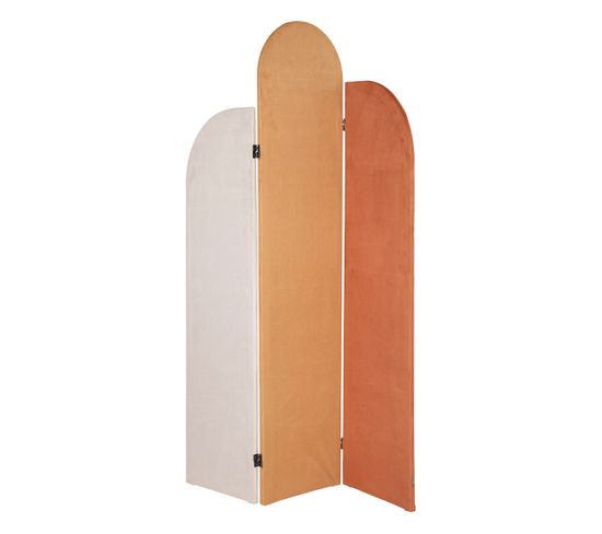 Paravent En Velours Beige Et Terracotta Esprit Vintage H 170 Cm