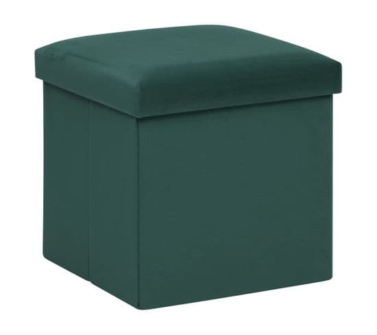 2 En 1 Pouf Pliant Et Coffre De Rangement Velours Vert Cèdre 38 X 38 Cm