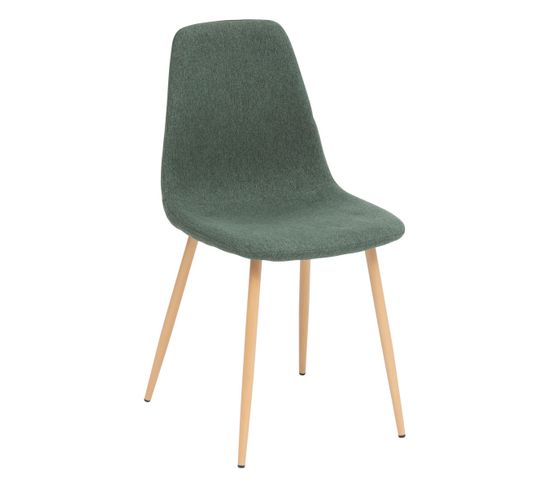 Chaise De Table En Tissu Vert Cèdre Et Pieds En Métal Effet Bois