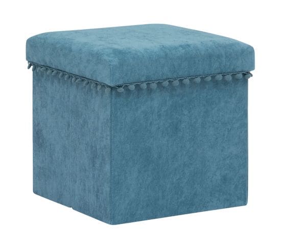 2 En 1 Pouf Pliant Et Coffre De Rangement Bleu 40 X 39 Cm