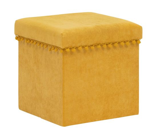 2 En 1 Pouf Pliant Et Coffre De Rangement Jaune Ocre 40 X 39 Cm