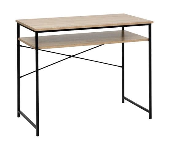 Meuble Bureau Avec Étagère Effet Bois Naturel Et Métal Noir H 75 Cm