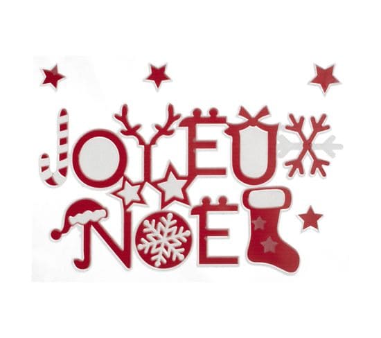 Sticker Floqué Sur Vitre Joyeux Noël - Rouge Et Blanc