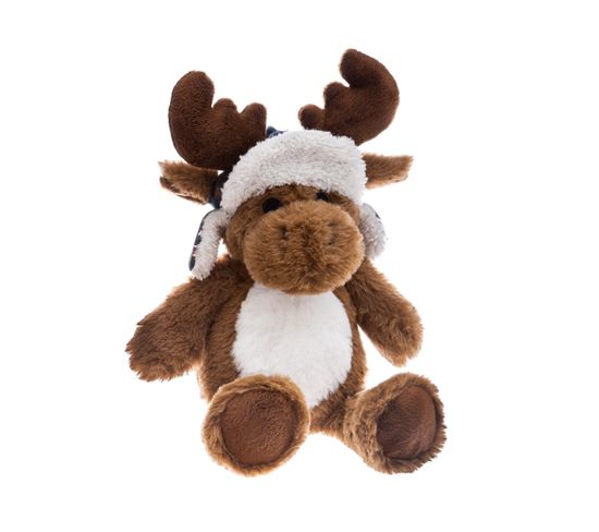 Déco De Noël Peluche Décorative Peluche Elan Brun Avec Chapka H 25 Cm