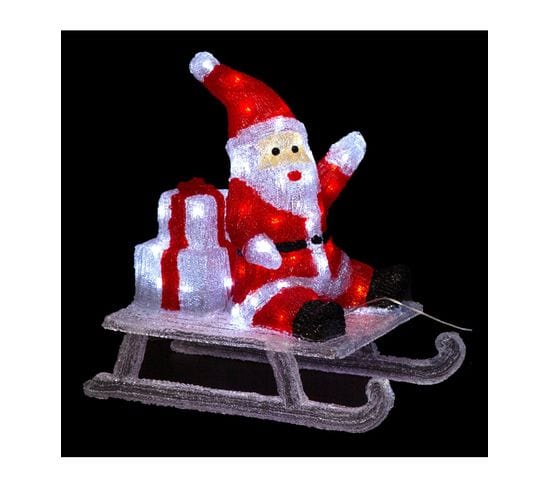 Déco Lumineuse Père Noël Sur Sa Luge 60 Led Blanc Froid 8 Jeux De Lumière