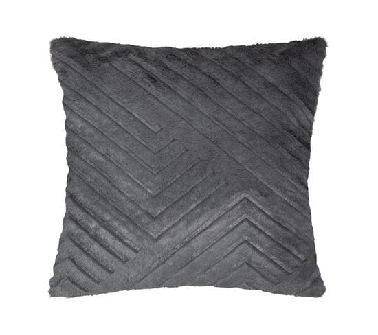 Coussin Déhoussable Gris En Fourrure Motif En Relief  45 X 45 Cm