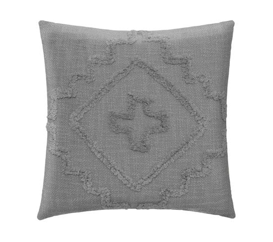 Coussin Déhoussable Inca En Coton Tufté Gris 40 X 40 Cm