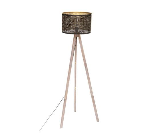 Lampadaire Trépied En Métal Et Bois  H 149 Cm