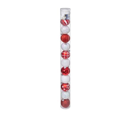 Déco De Sapin Lot De 12 Boules De Noël D 6 Cm - Rouge Et Blanc