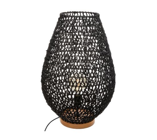 Lampe à Poser En Métal Et Socle En Bois H 55 Cm