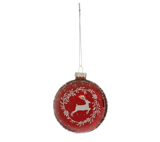 Boule De Noël En Verre "renne Couronne" 8cm Rouge