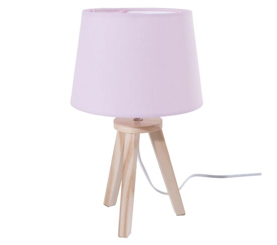 Lampe De Chevet En Bois Sur 3 Pieds - H. 30,5 Cm  - Rose