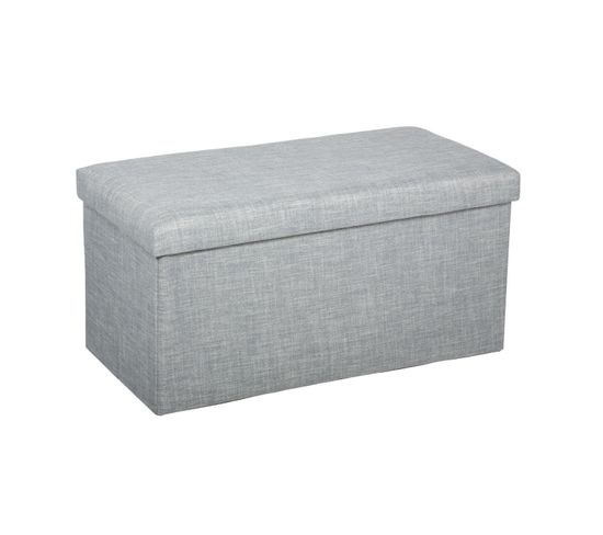 2 En 1 Pouf Pliant Double Et Coffre De Rangement Gris Clair Aspect Lin 76.6 X H 37.5 Cm