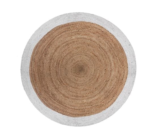 Tapis Rond En Jute Et Bord En Blanc Vieilli D 120 Cm