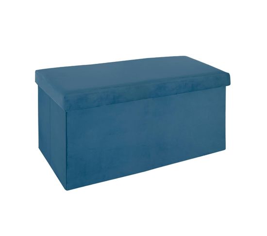 2 En 1 Pouf Pliant Double Et Coffre De Rangement Velours Bleu 76 X H 38 Cm