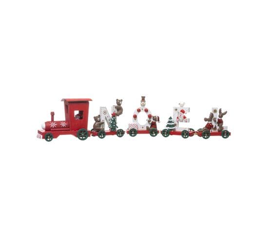 Déco De Noël Petit Train Avec 4 Wagons En Bois L 44.5 Cm