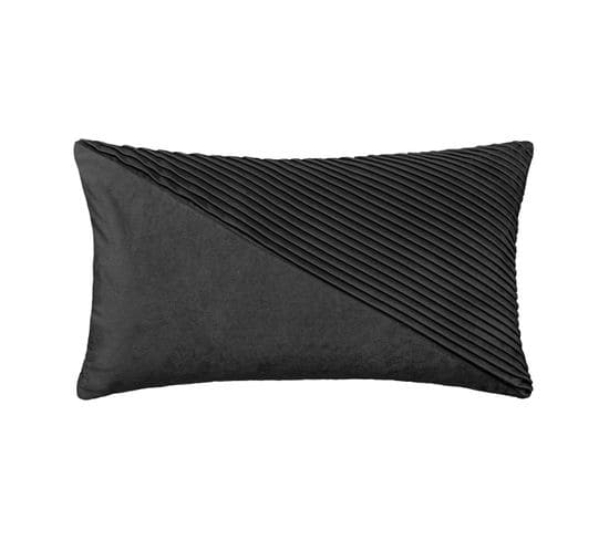 Coussin Déhoussable En Velours Gris Lisse Et Avec Plis 30 X 50 Cm