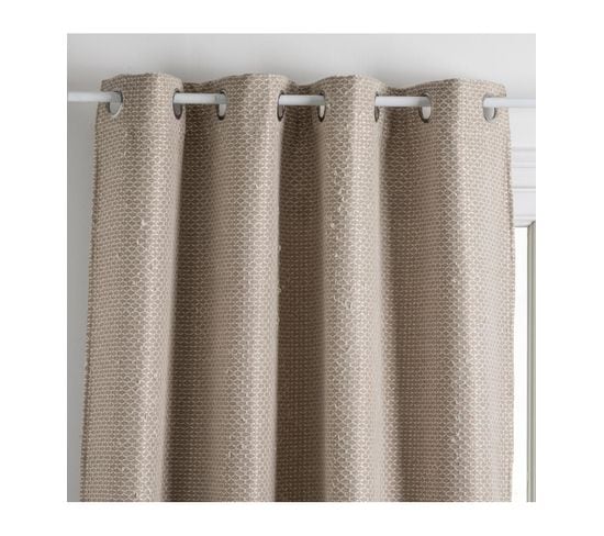 Rideau à Oeillets Occultant Jacquard Coloris Beige Lin 140 X 260 Cm