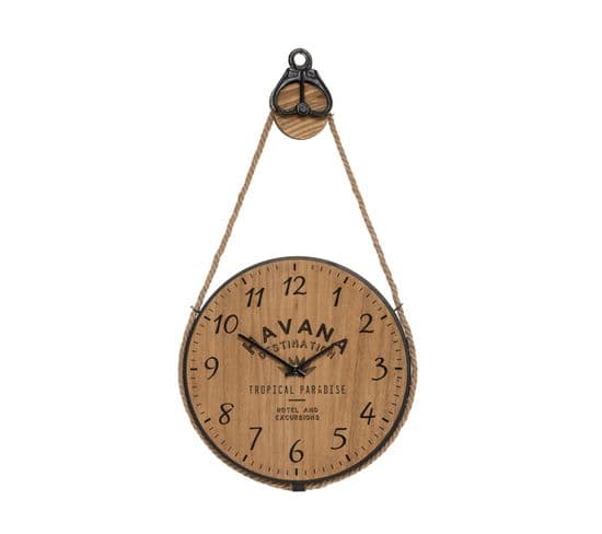 Pendule Murale Forme Poulie En Bois Et Métal D 40 Cm