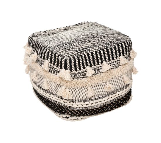 Pouf En Tissu Motif En Relief Avec Pompons 45 X 45 Cm