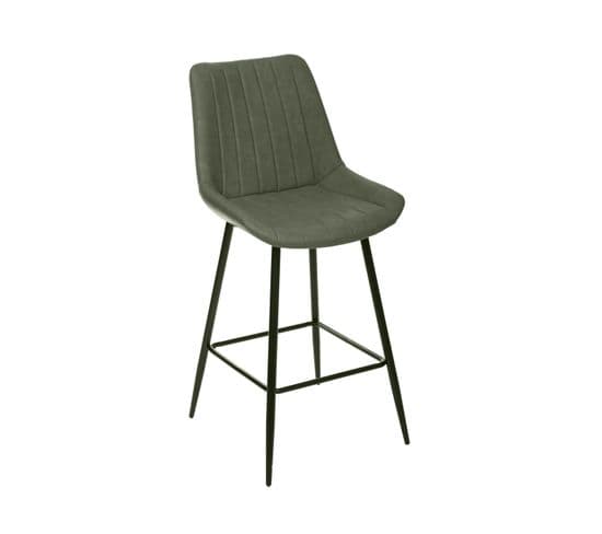 Tabouret Chaise De Bar Assise Vert Kaki Et Pieds En Métal H 107 Cm