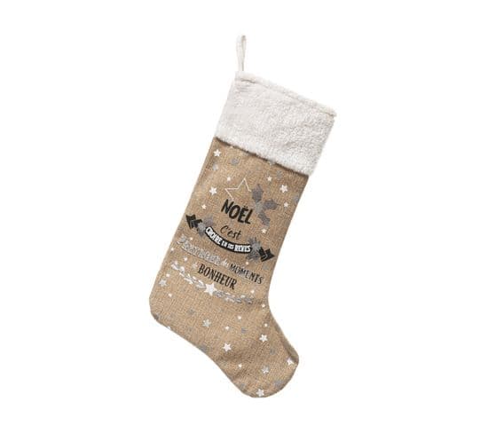 Déco De Noël Botte En Jute Imprimée H 45 Cm