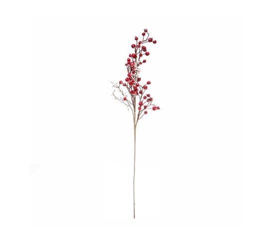 Branche Décorative Spéciale Fêtes Baies Rouges Finition Effet Sucre H 73 Cm