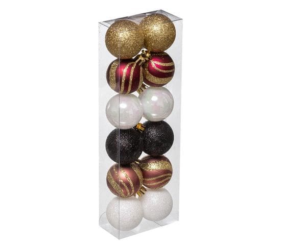 Lot De 12 Boules De Noël "grand Hôtel" 4cm Multicolore